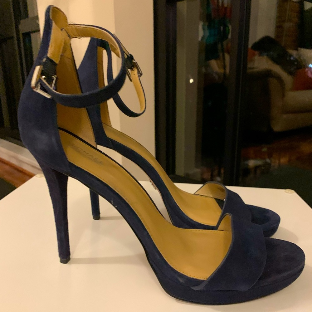 Navy open toe suede sandal